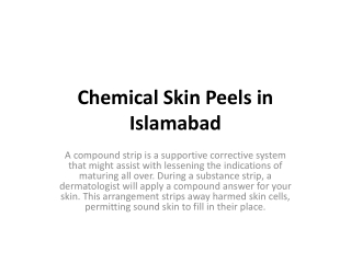 Chemical Skin Peels in Islamabad