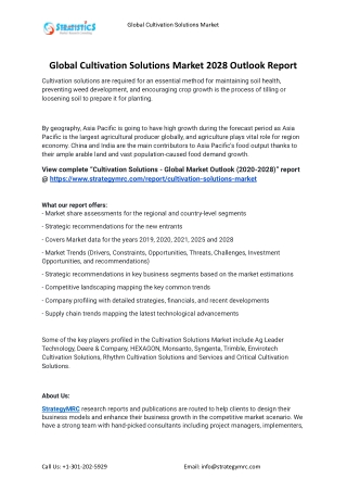 2021 Cultivation Solutions Industry Global Analysis Report
