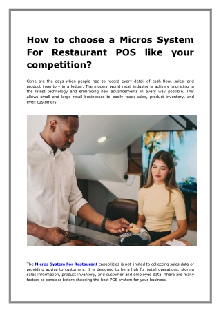 How to choose a Micros System For Restaurant POS like your competition