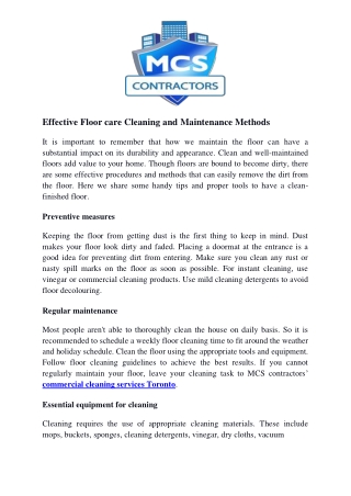 Effective Floor care Cleaning and Maintenance Methods