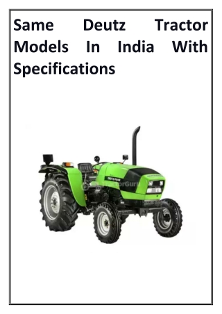 Same Deutz Tractor Models In India With Specifications