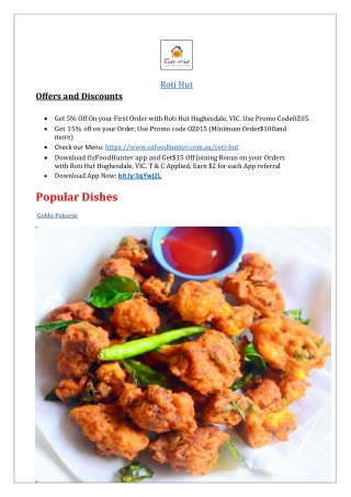 10% off-  Roti Hut Indian food Restaurant Menu Hughesdale,VIC