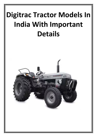 Digitrac Tractor Models In India With Important Details