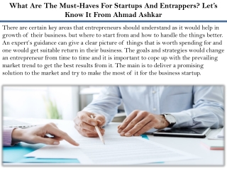 What Are The Must-Haves For Startups And Entrappers? Let’s Know It From Ahmad As