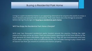 Buying a Residential Park Home