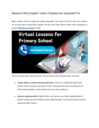 Reasons Why English Tuition Classes Are Important For