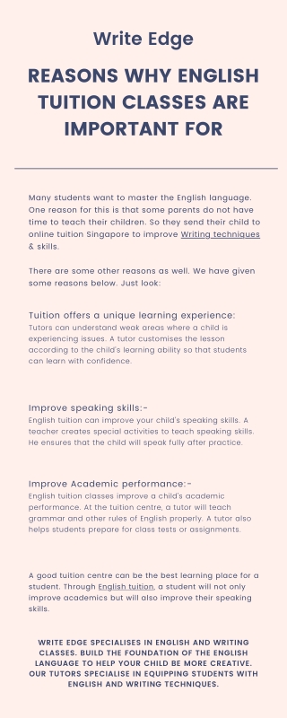 Reasons Why English Tuition Classes Are Important For