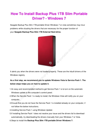 How To Install Backup Plus 1TB Slim Portable Driver For Windows 7?