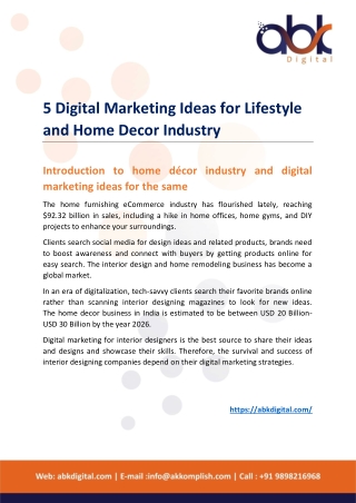 5 Digital Marketing Ideas for Lifestyle and Home Decor Industry - ABK Digital