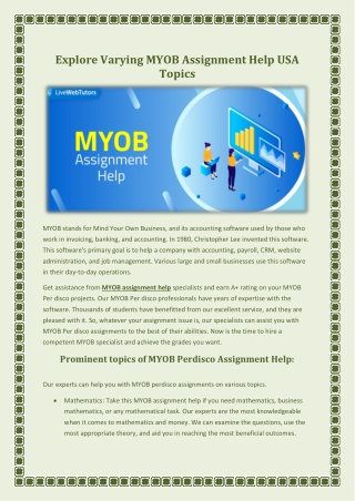 Explore Varying MYOB Assignment Help USA Topics