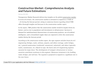 Construction Market to Reach a Valuation Of Us$ 13 TRN By 2027