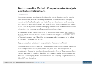 Nutricosmetics Market to Reach Valuation of ~US$ 8,571.5 Mn by 2027