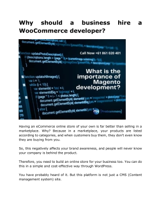 Why should a business hire a WooCommerce developer?