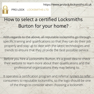 How to select a certified Locksmiths Burton for your home