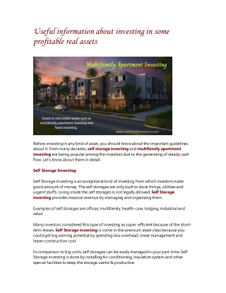 Useful information about investing in some profitable real assets-converted