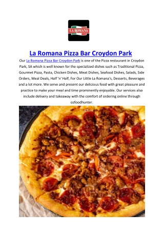 5% off - La Romana Pizza Bar Menu Croydon Park, SA