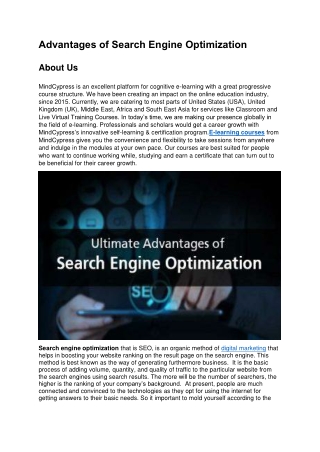 Advantages of Search Engine Optimization