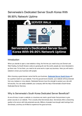 Serverwala’s Dedicated Server South Korea With 99.90 Network Uptime