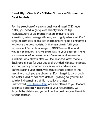 CNC Tube Cutters