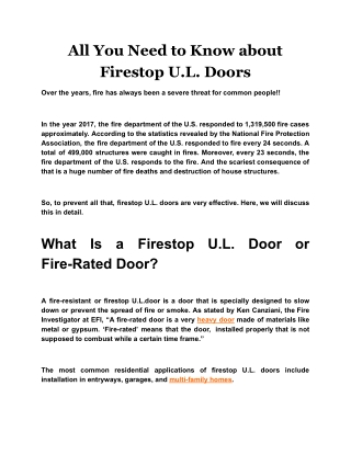 All You Need to Know about Firestop U.L. Doors