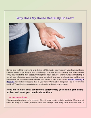 Reasons Why Your House Get Dusty So Fast