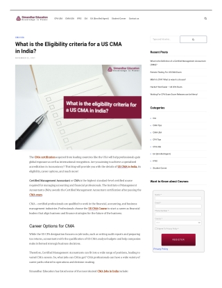 What is the Eligibility criteria for a US CMA in India?