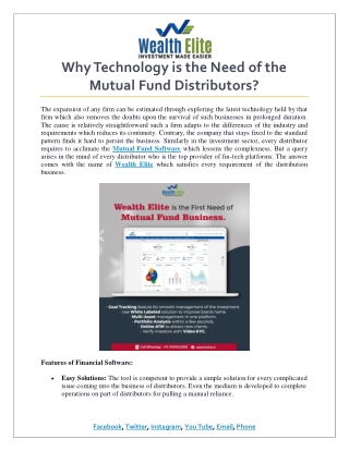 Why Technology is the Need of the Mutual Fund Distributors