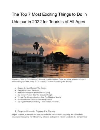 The Top 7 Most Exciting Things to Do in Udaipur in 2022 for Tourists of All Ages