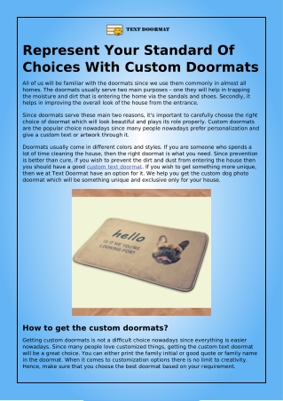 Represent Your Standard Of Choices With Custom Doormats