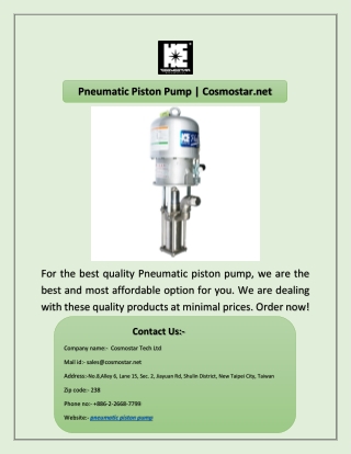 Pneumatic Piston Pump | Cosmostar.net