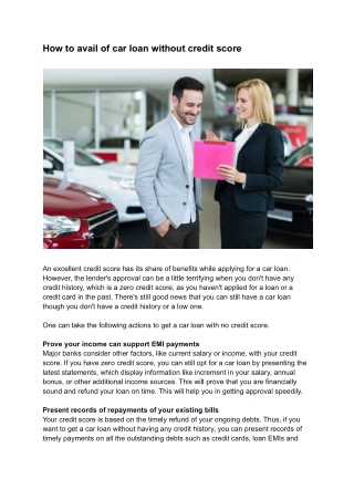 How to avail of car loan without credit score