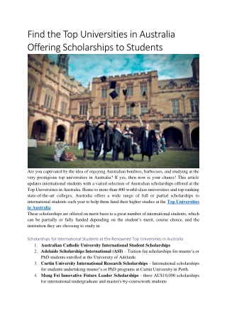 Find the Top Universities in Australia Offering Scholarships to Students