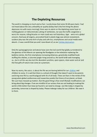 The Depleting Resources-The Orbis School