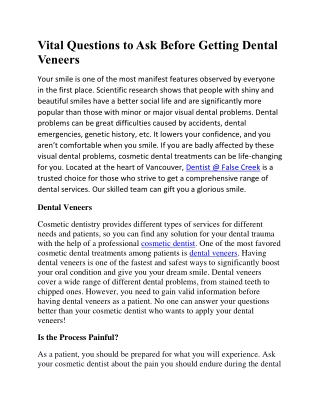 Vital Questions to Ask Before Getting Dental Veneers