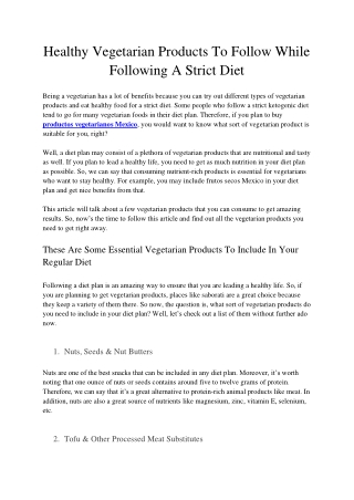 Healthy Vegetarian Products To Follow While Following A Strict Diet