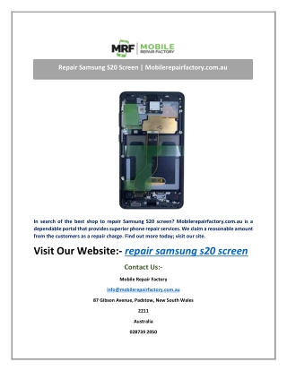 Repair Samsung S20 Screen | Mobilerepairfactory.com.au