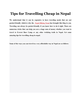 Tips for Travelling Cheap in Nepal