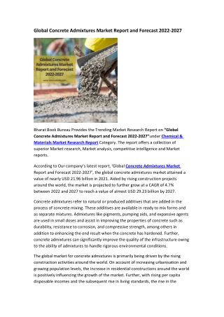 Global Concrete Admixtures Market Report and Forecast 2022-2027
