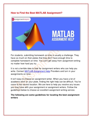 How to Find the Best MATLAB Assignment?