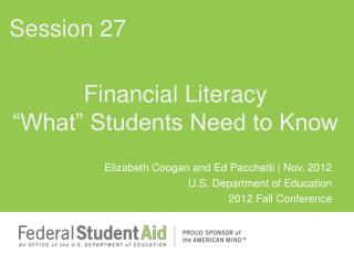 Financial Literacy “What” Students Need to Know