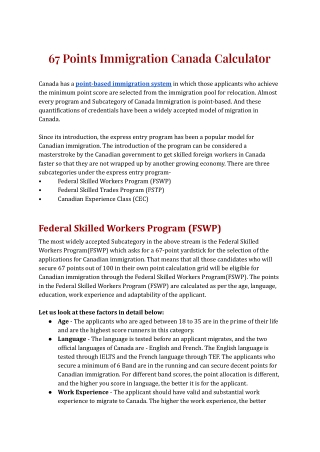 67 Point Canada Immigration Calculator