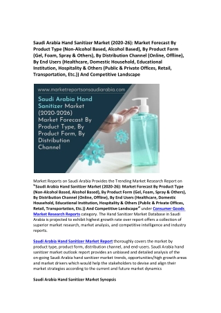 Saudi Arabia Hand Sanitizer Market Research Report 2021-2026