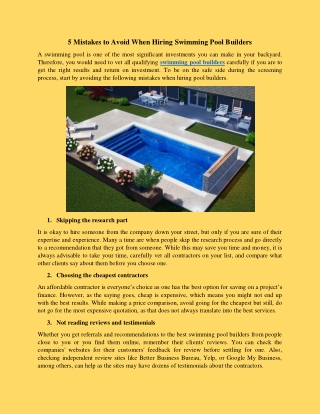 5 Mistakes to Avoid When Hiring Swimming Pool Builders