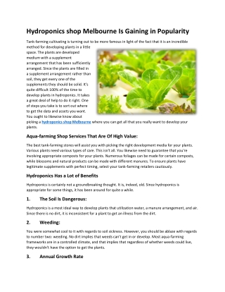 Hydroponics shop Melbourne Is Gaining in Popularity