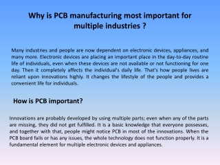 Why is PCB manufacturing most important for multiple industries?