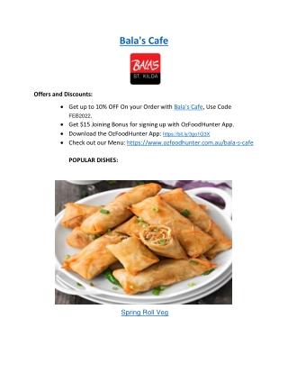 5% Off - Bala's Cafe Takeaway Menu St Kilda, VIC