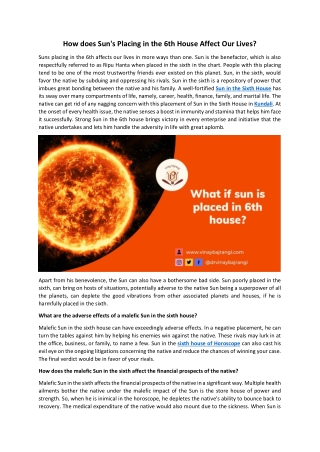 How does Placement of Sun in 6th House Affect Our Lives