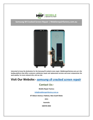 Samsung S9 Cracked Screen Repair | Mobilerepairfactory.com.au