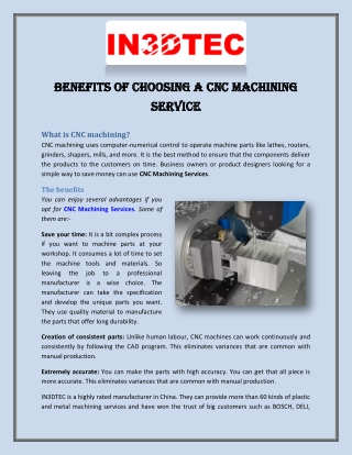 Benefits of Choosing a CNC Machining Service