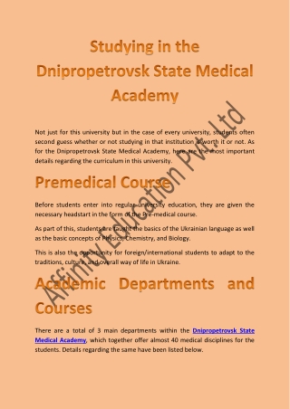 The Dnipropetrovsk State Medical Academy Details